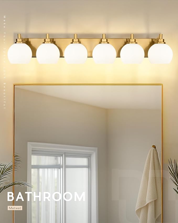 METWET Bathroom Light Fixtures, 6-Light Brushed Gold Bathroom Vanity Lights - Image 4