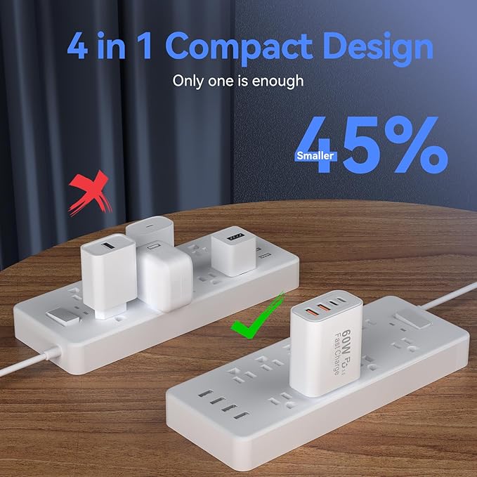 USB C Wall Fast Charger Block, 60W 4-Port Type C Charger Fast Charging Blocks - Image 6