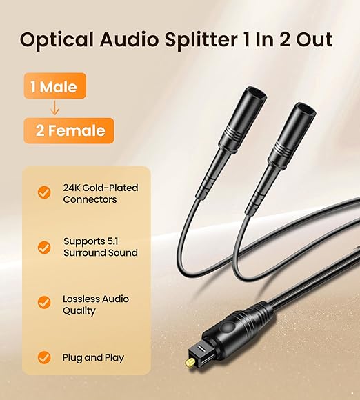 avedio links Optical Audio Cable Splitter 1 in 2 Out, Toslink Digital Fiber - Image 5
