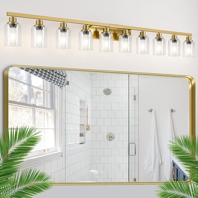 DIKAIDA Gold Bathroom Vanity Light, 10-Light Brushed Gold Bathroom Light by DIKAIDALights
