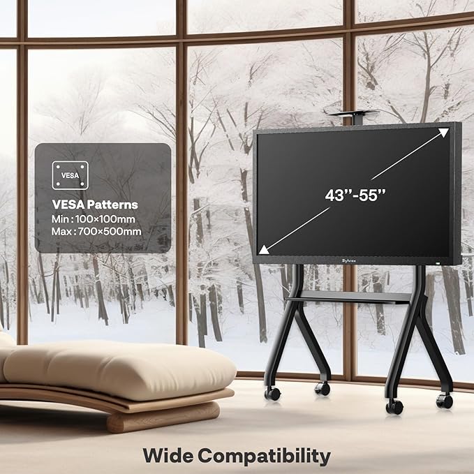 Sylvox Rolling TV Stand for 43-55 Inch Outdoor TVs, Mobile TV Cart Floor TV - Image 4