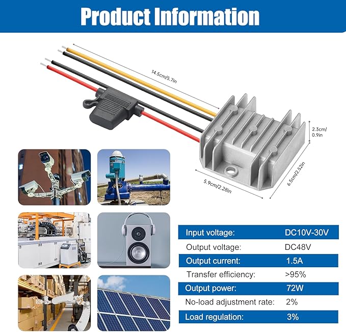 Yancincny Step Up Voltage Converter 10-30V to 48V 1.5A, Dc 12V 24V to 48V 72W - Image 7
