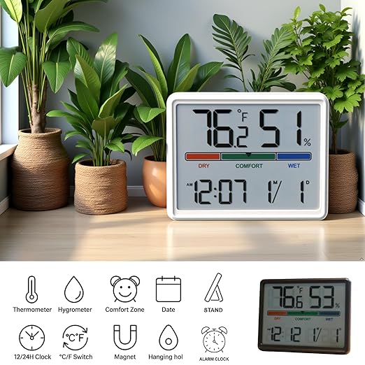Luzsco Digital Hygrometer Indoor Thermometer, Clock - Image 4