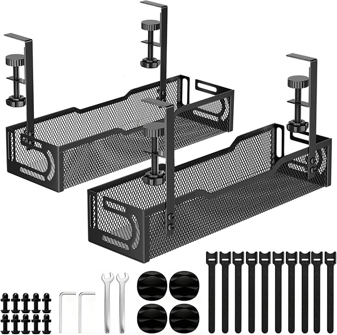 2Pack Under Desk Cable Management Tray, No Drill Mesh Desk Cable Tray, Wire by Unknown
