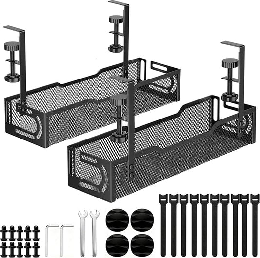 2Pack Under Desk Cable Management Tray, No Drill Mesh Desk Cable Tray, Wire by Unknown