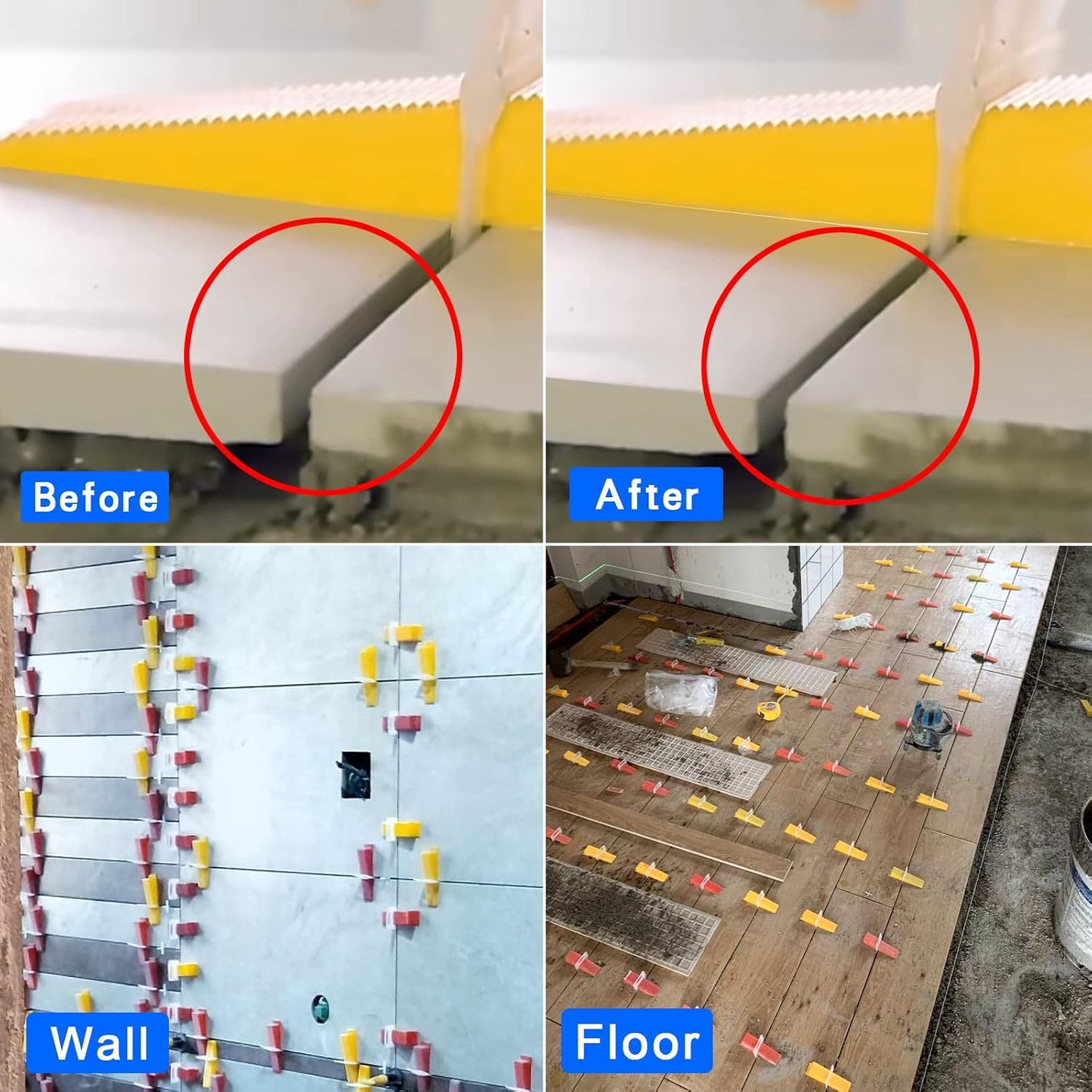 Tile Leveling System Clips Tiles Leveler Spacers Tile Clips 1/16 inch Tile Spacer 6500 Piece and 16 oz Rubber Mallet Hammer .Tile Tools Set for Professional Ceramic and Stone Installation