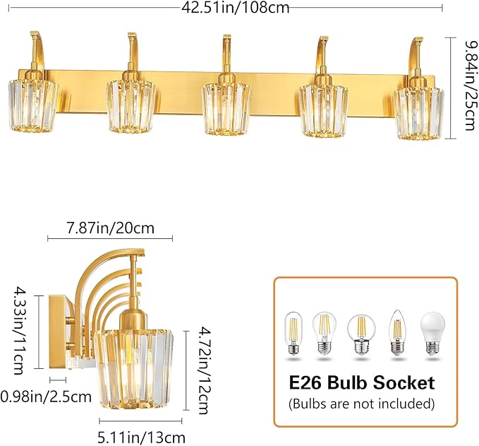 FDPBY Modern Bathroom Vanity Light, 5-Light Gold Wall Sconce - Image 4