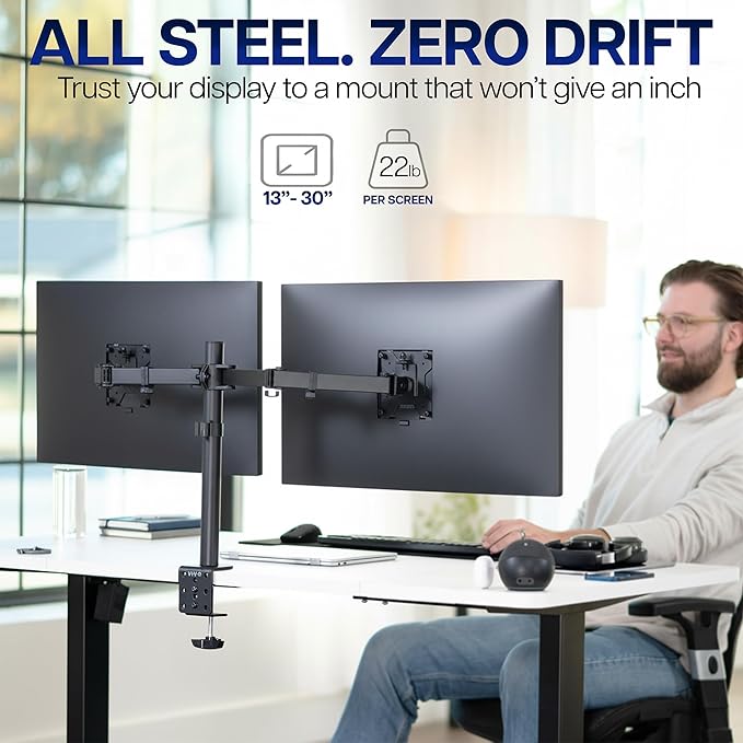 VIVO Dual Monitor Desk Mount, Heavy Duty Fully Adjustable Stand, Fits 2 LCD LED - Image 2