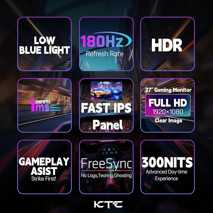 KTC Gaming Monitor 27 inch 180hz 1ms | Fast IPS Screen 1080p Monitor|2 x HDMI - Image 6
