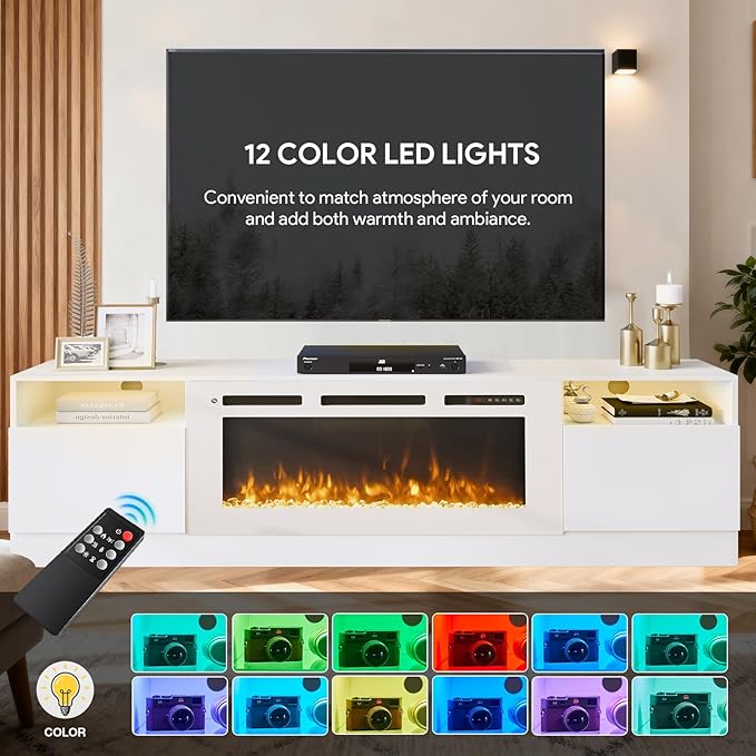 YISUFO 80” TV Stand with 36” Electric Fireplace, Large Modern Media - Image 4