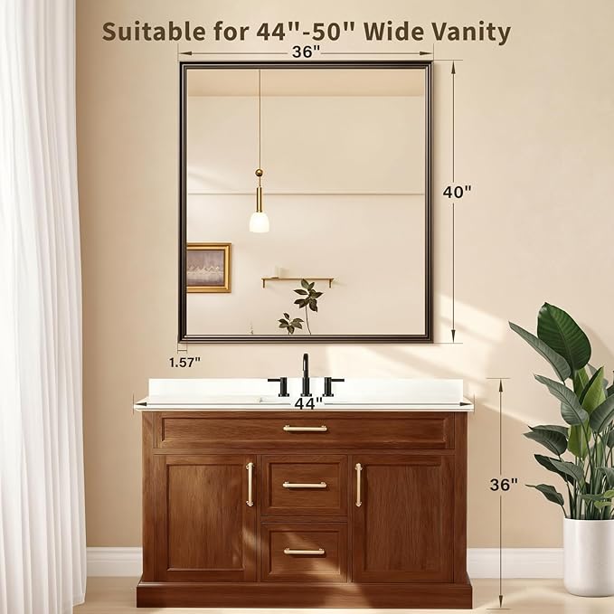 Retro Copper Effect Framed Wall Mirror, 36x40 Rectangle Mirror, - Image 2