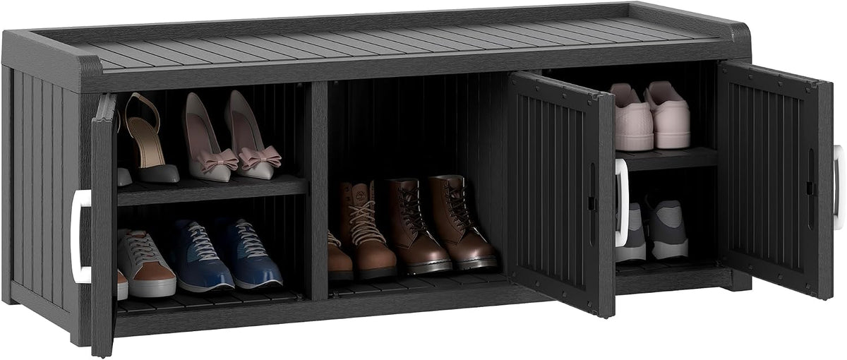 2-tier storage bench, waterproof uv-resistant outdoor shoe storage, main product view