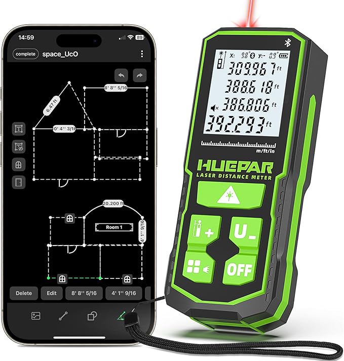 Huepar Laser Distance Measure 395Ft. Digital Rechargeable Laser Measuring Tool by Huepar