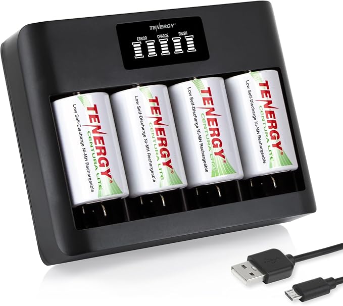 Tenergy 4 Pack Centura Lite D Size Batteries and TN486U 5-Bay Universal Battery by Tenergy