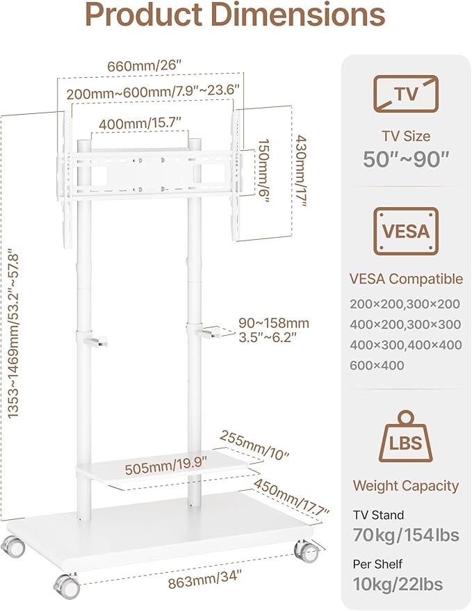 ECOTINY Steel Base Rolling TV Stand - Image 9