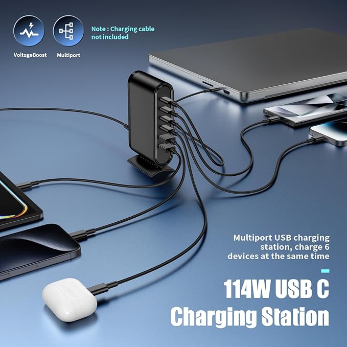 USB C Charger Block Fast Charging Station, 6-in-1 Desktop Charger Adapter - Image 4