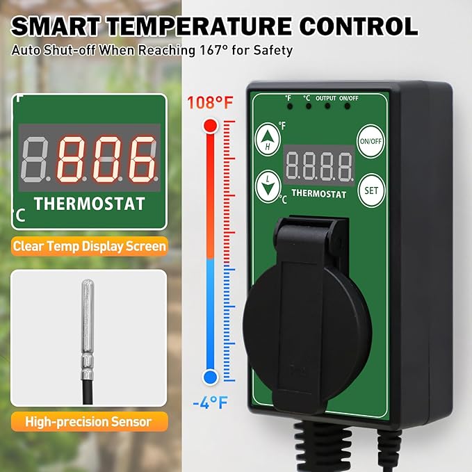 COOS BAY Digital Thermostat Controller -4 to 108°F, Temperature Control - Image 3