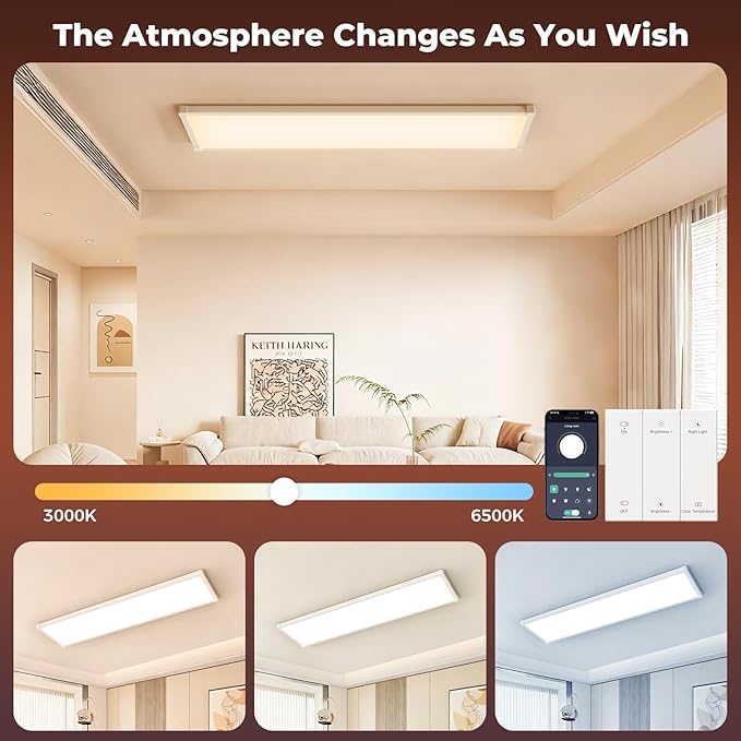 AIKVSXER 6 Pack 1x4 FT LED Flat Panel Light Surface Mount, - Image 5