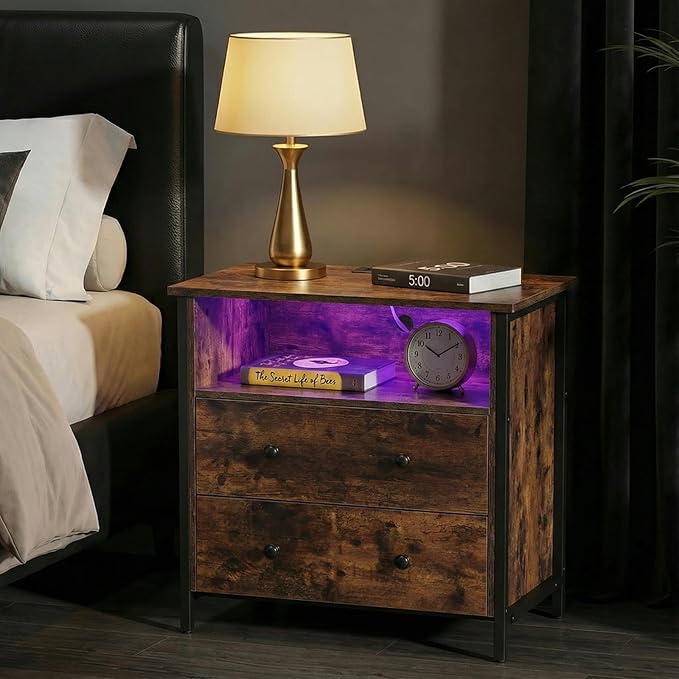 Tykacna 27 Inch Wide Night Stand, Large Wood Night Stand Set 2 - Image 8