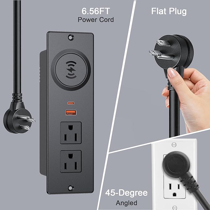 Recessed Power Strip with 15W Wireless Charger, Haiaoyyds Flush Mount Power - Image 4