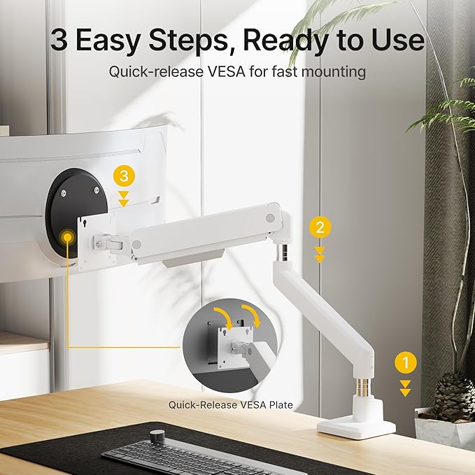 monTEK Single Monitor Arm for Max 45 Inch Ultrawide Screens Adjustable Monitor - Image 4