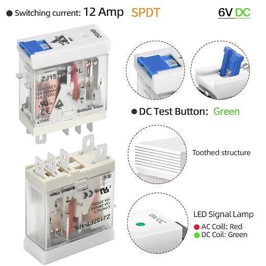 6V DC Electromagnetic Power Relay Miniature Coil 8A 8 Pins 2PDT 2NO 2NC - Image 2
