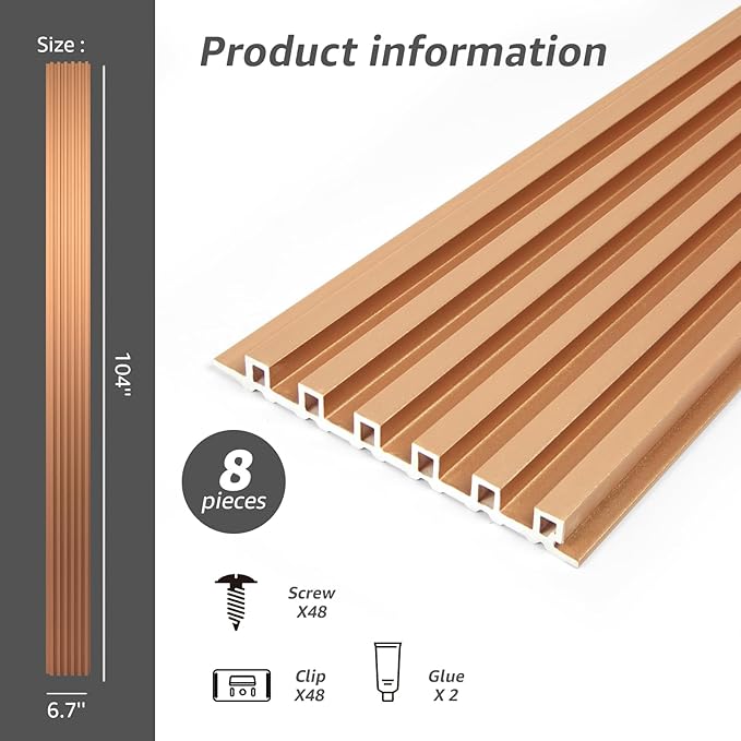 Art3dwallpanels Slat Wall Paneling, 4 Pack Glossy Metal Finish WPC Soundproof - Image 6