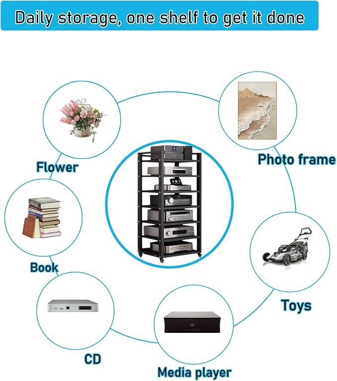 Dernoing 7 Tier Audio Rack Tower, CD Record Player Stereo Receiver AV Equipment - Image 7