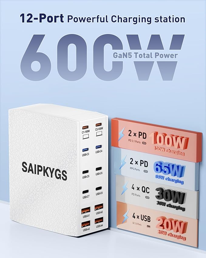 USB Charging Station, 12-Port USB C Charger Block - Image 2