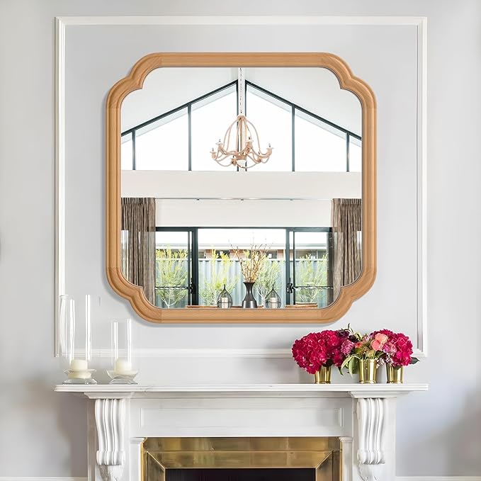 Ferytane Square Natural Wood Mirror 24X24 Inch, Wood Mirror - Image 5