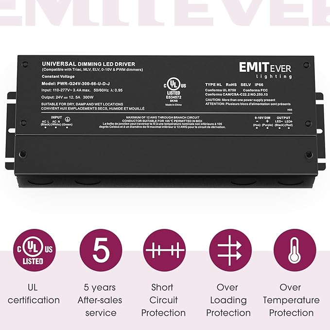 EMITEVER Dimmable Led Driver, 2 Packs 300W AC 110V-277V to DC 24V Transformer - Image 7