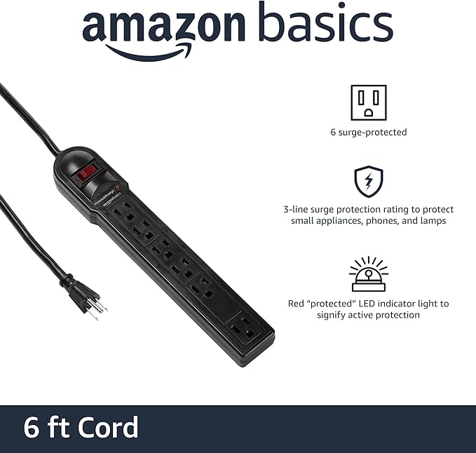 Amazon Basics Surge Protector Power Strip, 790 Joules, LED Indicator, 6ft - Image 2