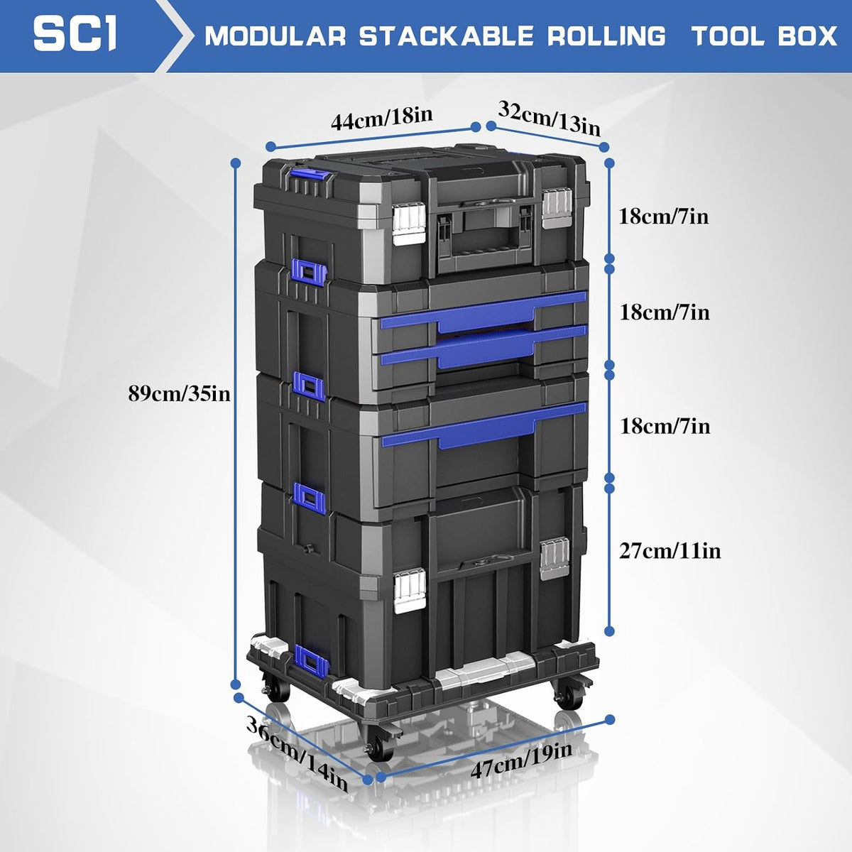 airaj 4 tier stackable rolling tool box with shown in use