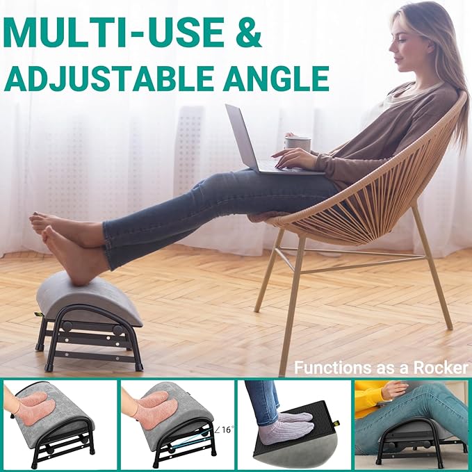 YEASHEIN Adjustable Foot Rest for Under Desk at Work, Velvet Under Desk Footrest - Image 2