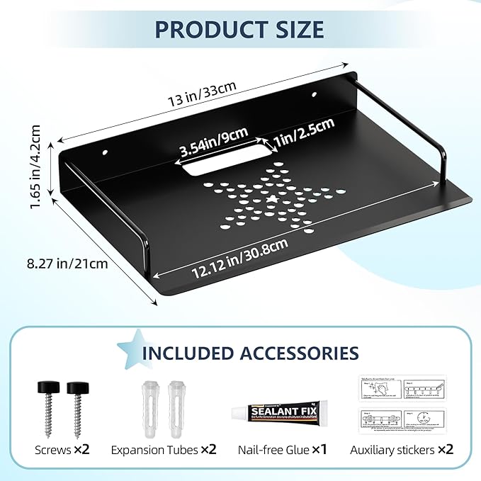 Floating Shelves for Projector, Metal WiFi Router Shelf, Cable Box Wall Mount - Image 2