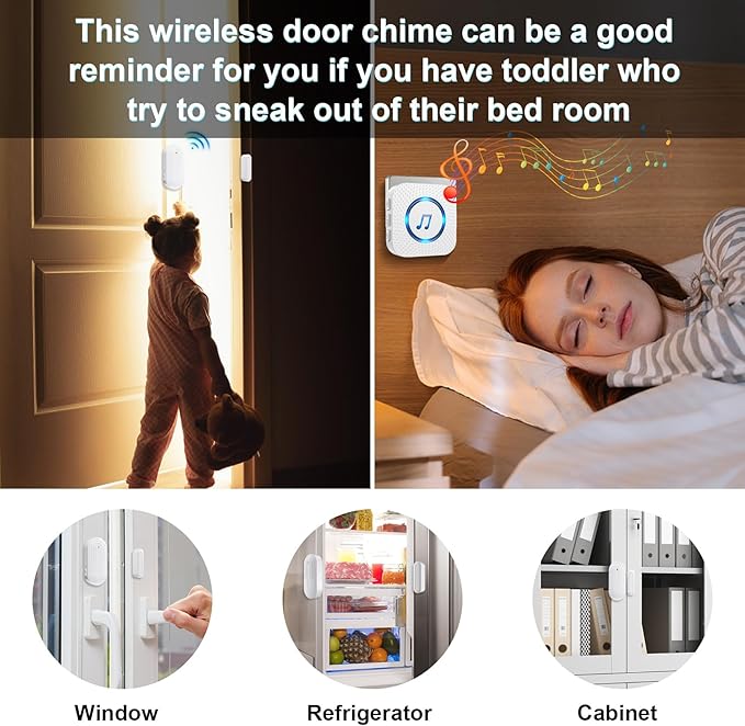 SanJie Wireless Door Chime Sensor, When Door Opens, Entry Alarm - Image 3