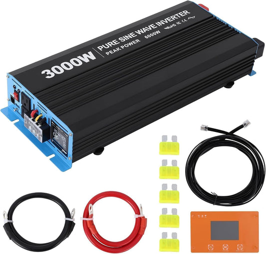 3000W Pure Sine Wave Inverter 1 USB Port 5v/2.1a, LCD Display&Remote Controller