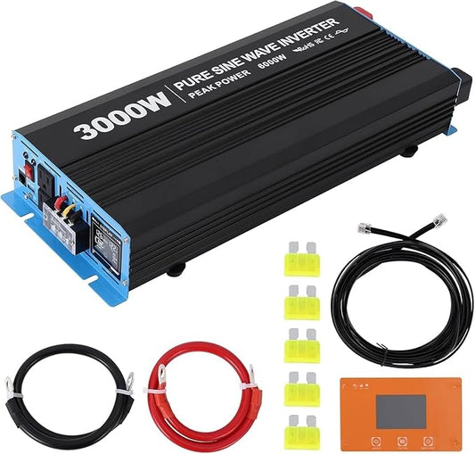 3000W Pure Sine Wave Inverter 1 USB Port 5v/2.4a, LCD Display&Remote Controller by Unknown