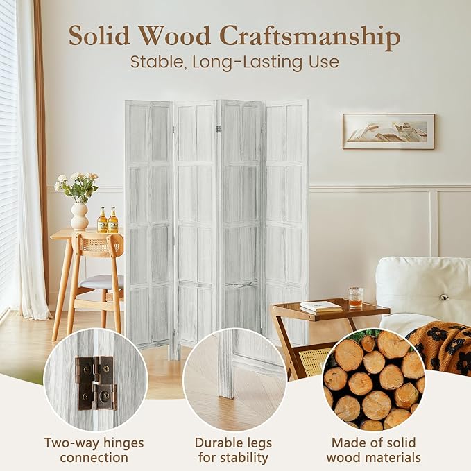 ALeesing 4 Panel Room Divider, 5.6Ft Wood Room Dividers and Folding Privacy - Image 3