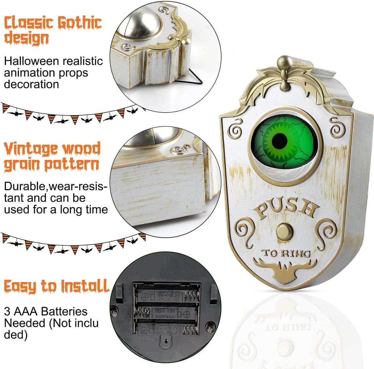 Halloween Doorbell Decorations, Animated Eyeball Doorbell with Scary Sounds Spooky Witch Accessory with Illuminated Eyeglobe for Party Haunted House Party