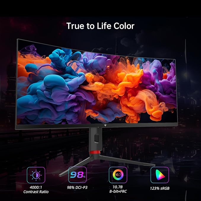 KTC 34'' Curved Ultrawide Gaming Monitor, 3440x1440p 165Hz 1ms, 1500R Curved - Image 4