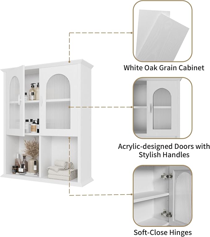 CJL Bathroom Wall Cabinet with Fluted Door, 23.6'' x 29.5'' Medicine Cabinet - Image 6
