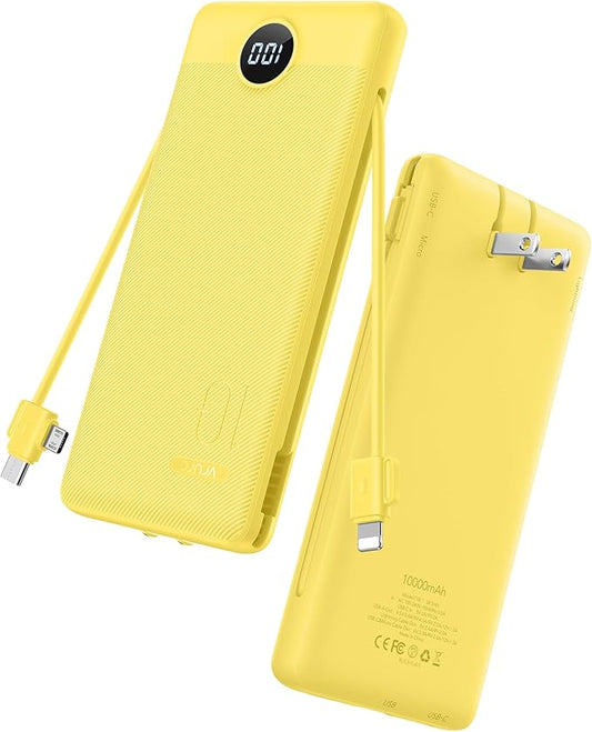 VRURC Portable Charger with Wall Plug, 10000mAh Slim Portable Charger Built in by Home