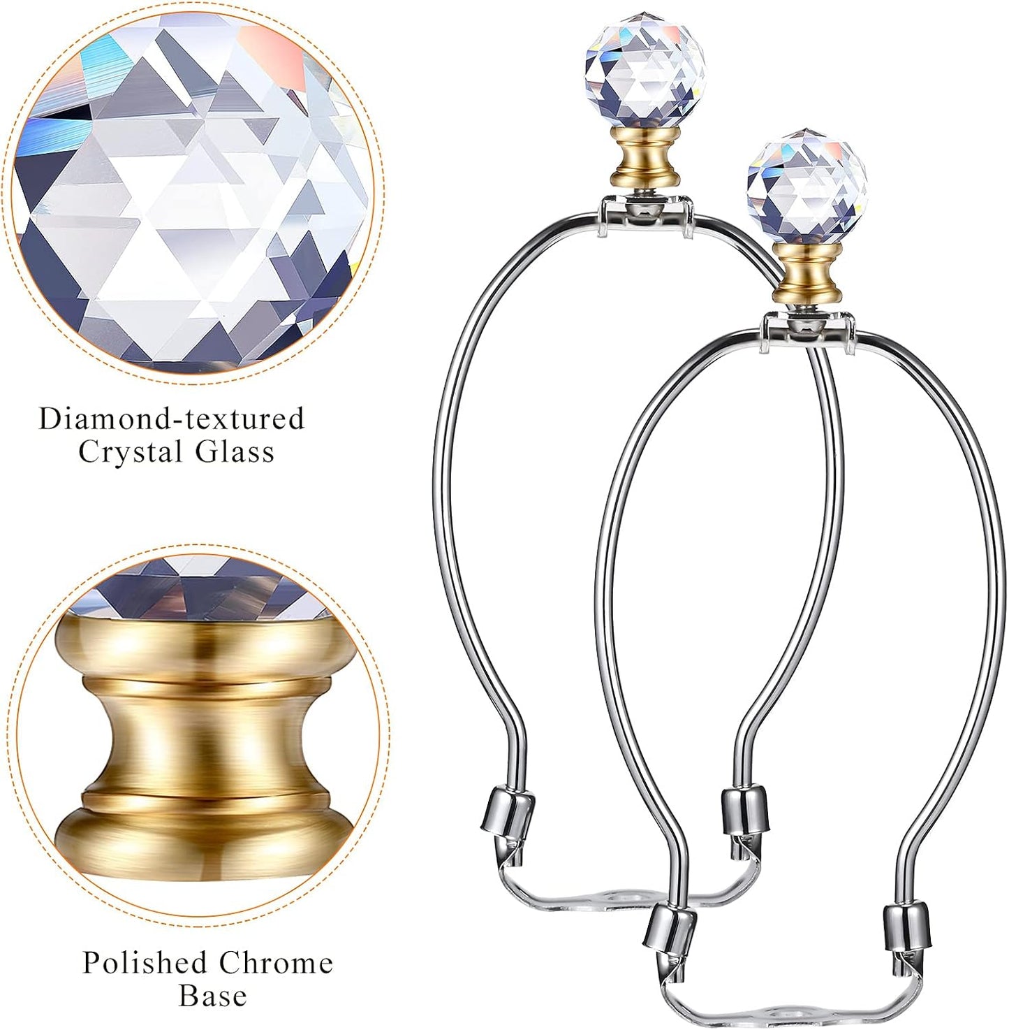 Mudder 2 Pcs Crystal Lamp Finial Diamond Knob 1-3/4 Inches,Gold Base | Decorative Finials for Lamp Shades, Faceted Crystal Knobs with Threaded Screw Cap, Fits Table and Floor Lighting Fixtures