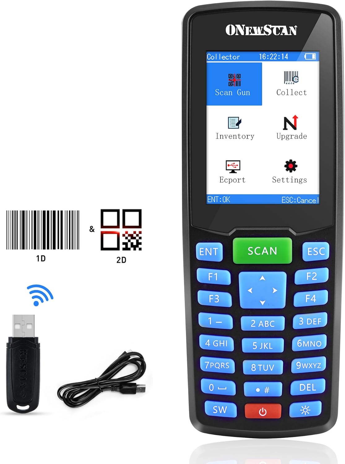 ONEWSCAN Wireless Barcode Scanner, Portable Inventory Scanner 1D&2D&PDF417