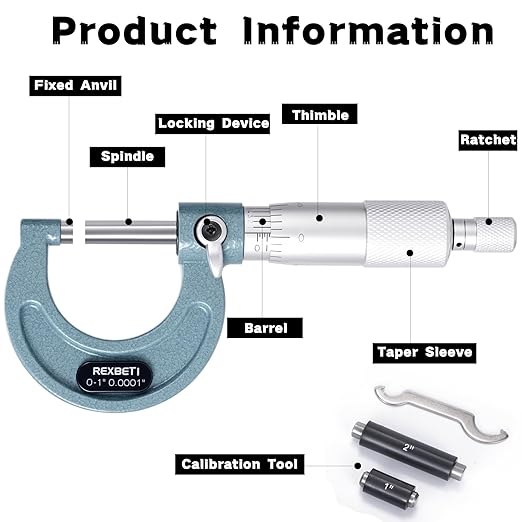 REXBETI 3Pcs Outside Micrometer Set, 0-3" Machinist Micrometer, Ultra-Precision - Image 2
