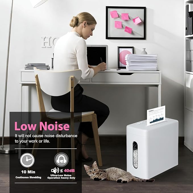 Low Noise 40dB Paper Shredder for Home, 10-Sheet Cross Cut, CD/Credit Card - Image 2