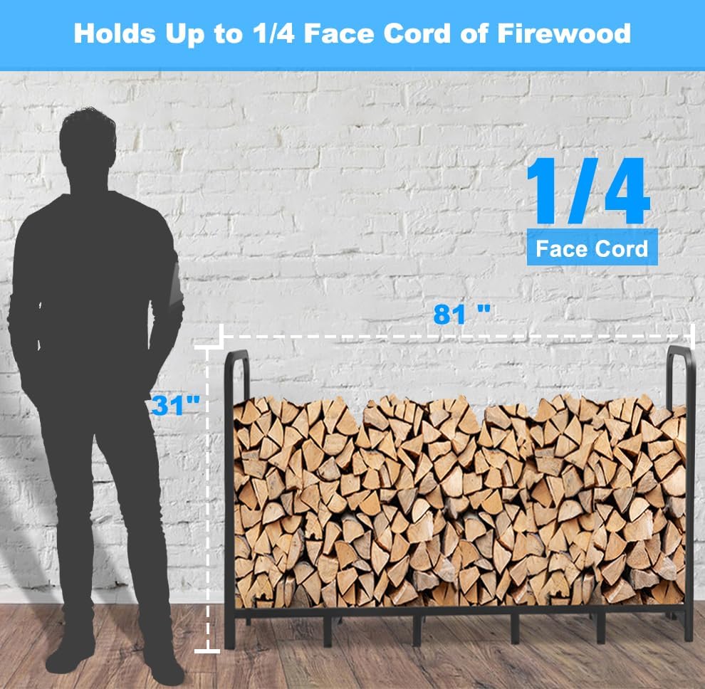 6.7ft firewood rack holder, adjustable heavy duty fire, front angle view