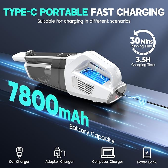 CKIKH Handheld Vacuum Cordless, 15000PA Strong Suction Hand Held Car Vacuum - Image 4