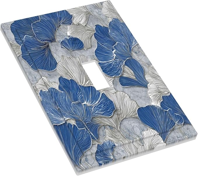 Bvtewkhz Abstract Blue Marble Plant Leaves 1 Gang Single Toggle Decorative - Image 3